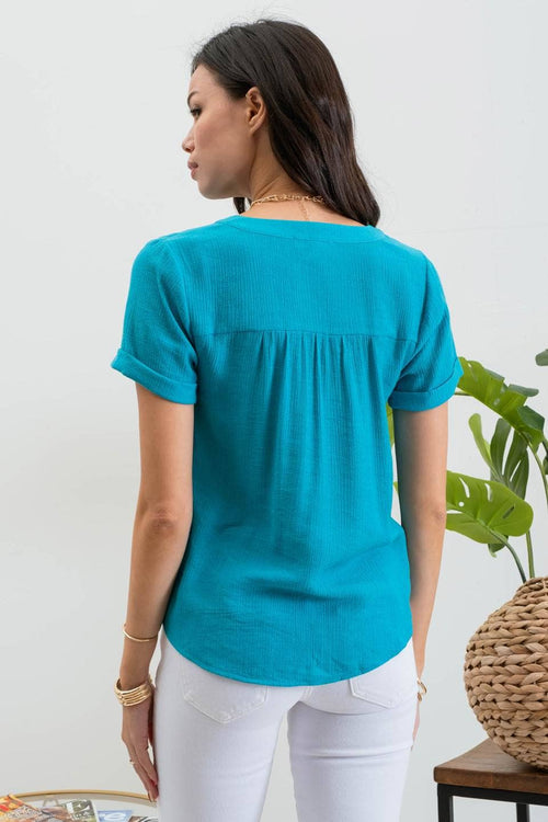 Connie ~ Front Floral Lace Top - Teal