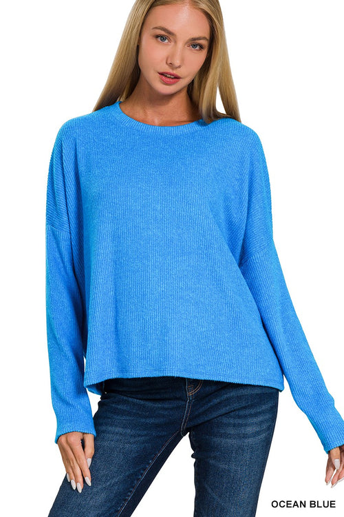 Ribbed Dolman Long Sleeve Sweater ~ Ocean Blue