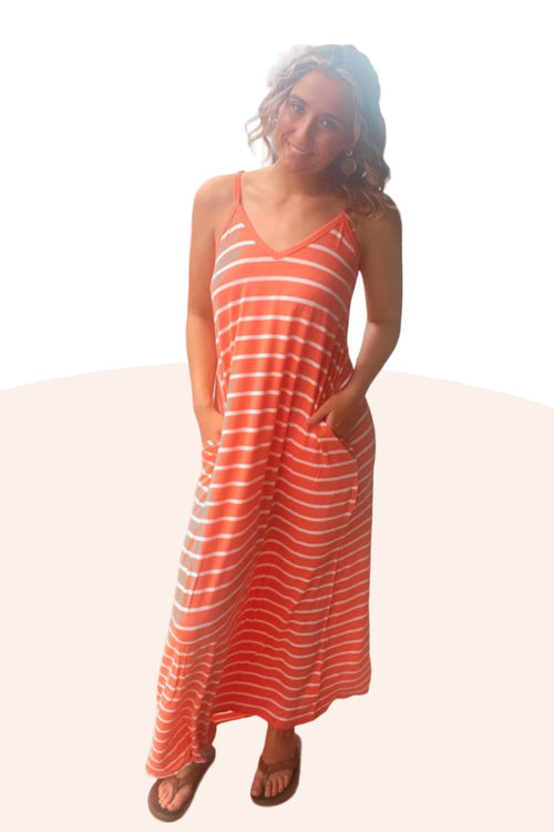 Addison ~ Stripe Maxi Dress ~ Coral