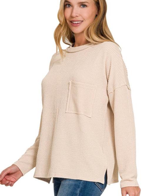 Daisy ~ Ribbed Drop Shoulder Top - Cream Beige * Final Sale*