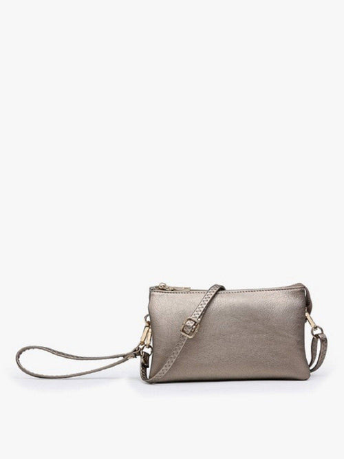 M013 Riley Plain Metallic 3 Compartment Crossbody/Wristlet: Winter Mint