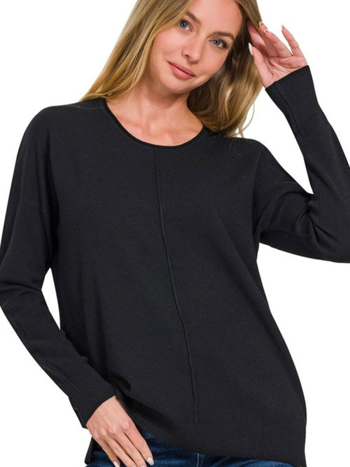 Jill~Round Neck Sweater-Black