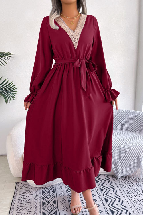 Contrast Belted Flounce Sleeve Dress ~ Online Only