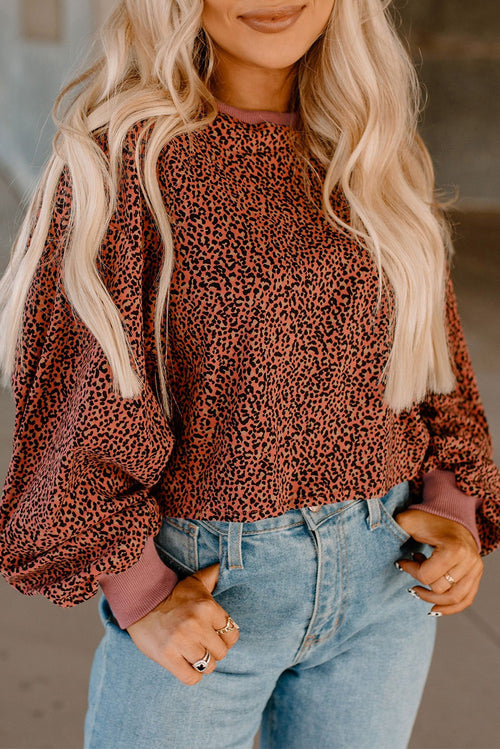 Tatiana ~Vintage Leopard Bubble Sleeve Pullover Sweatshirt