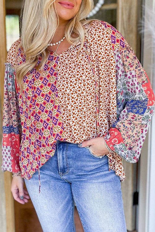 Floral Long Sleeve Tied V-Neck Blouse *Sales Final*