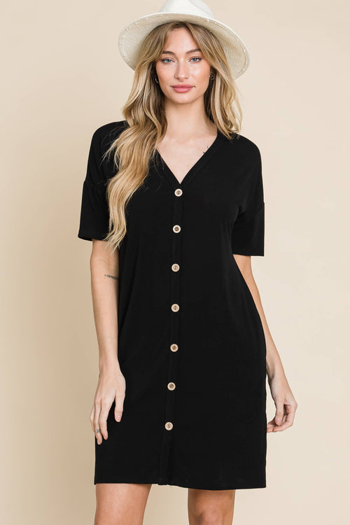 Solid Button-Down Dress