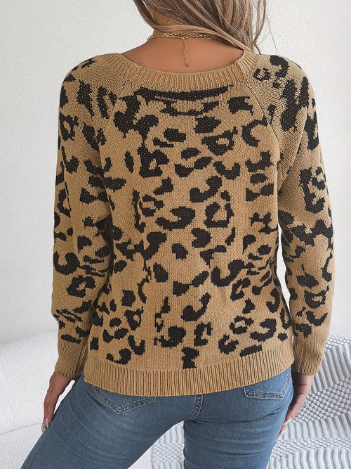 Leopard Buttoned Square Neck Sweater ~ Online Only