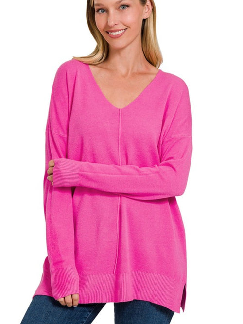 Georgie~V-Neck Sweater-Neon Hot Pink *Final Sale*