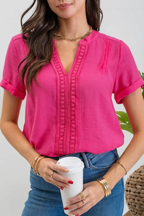 Connie ~ Front Floral Lace Top - Fuchsia
