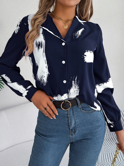 Printed Collared Neck Button Up Shirt ~ Online Only