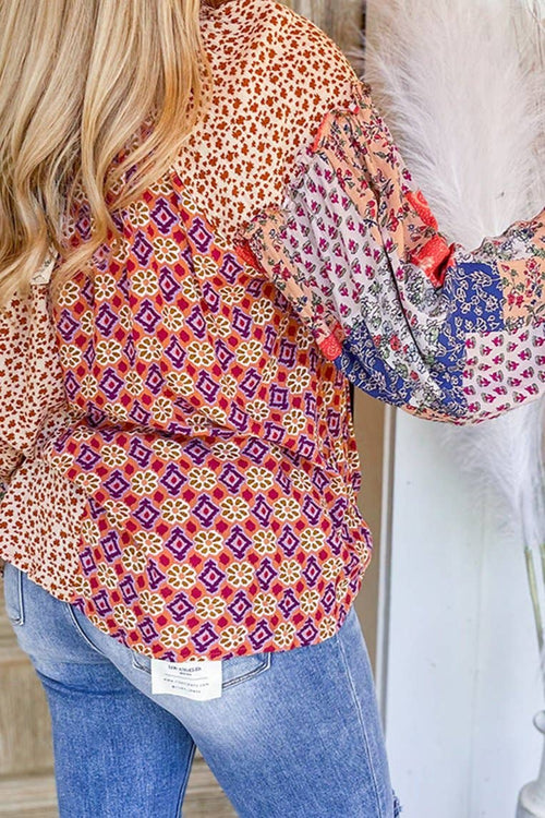 Floral Long Sleeve Tied V-Neck Blouse