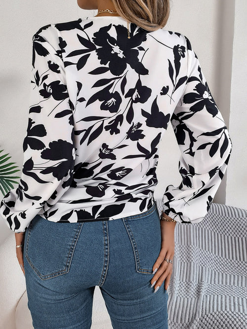 Printed V-Neck Long Sleeve Blouse ~ Online Only