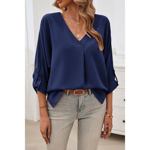 Deep V Neck Drop Shoulder Solid Loose Top *Sales Final*