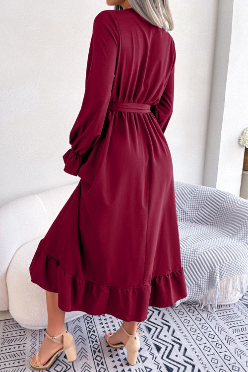 Contrast Belted Flounce Sleeve Dress ~ Online Only