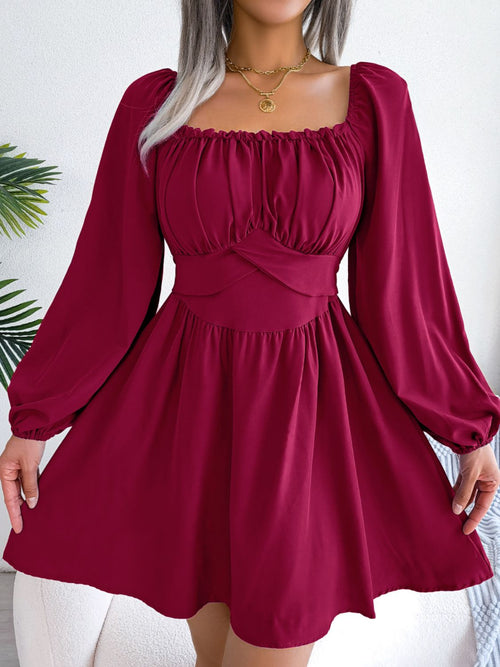 Tied Square Neck Balloon Sleeve Dress ~ Online Only