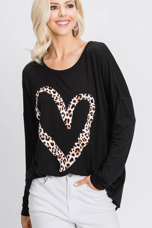 Solid Top with Leopard Valentine Heart