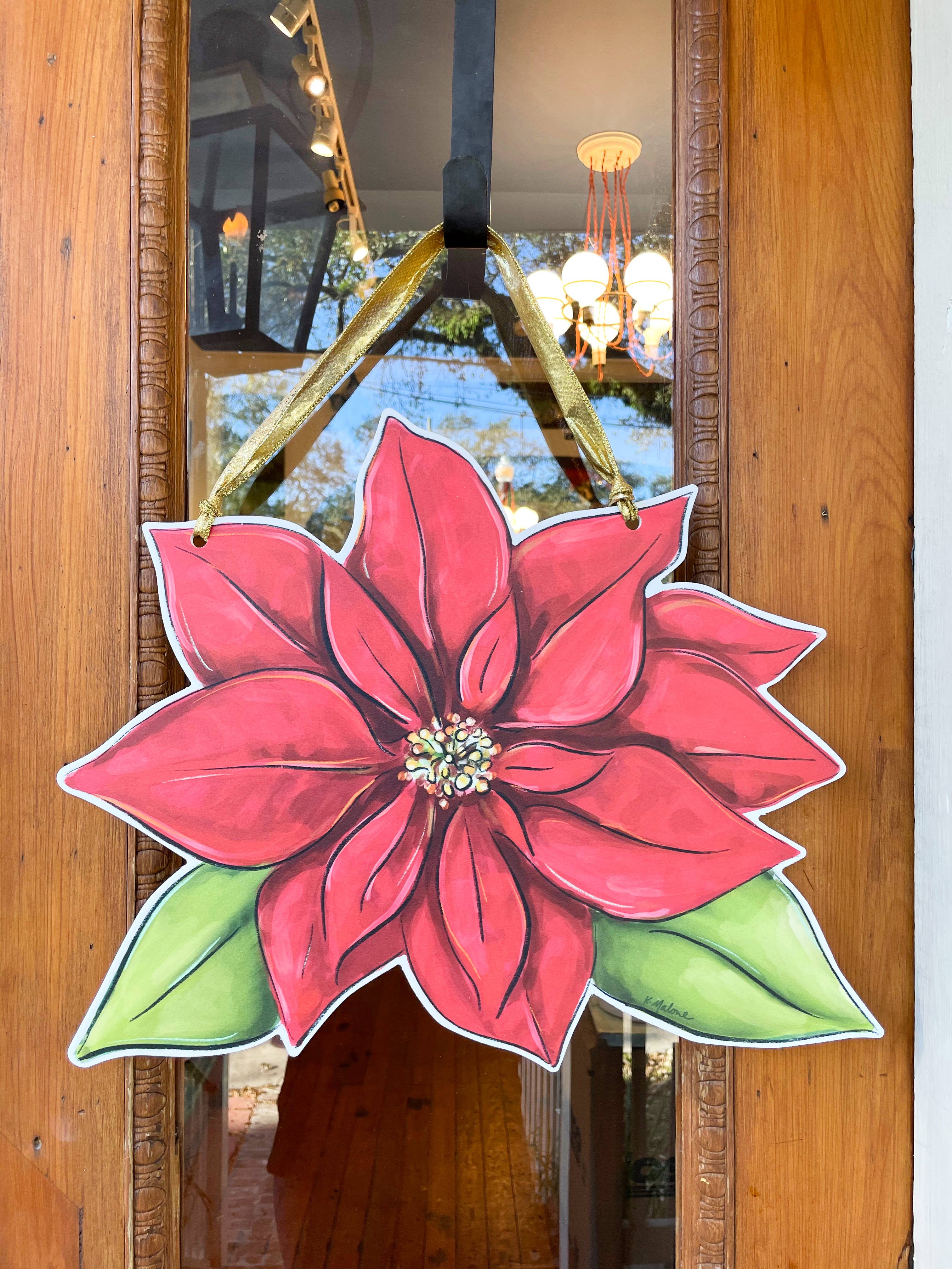 Poinsettia Door Hanger - Christmas Holiday Outdoor Decor