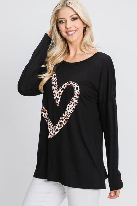 Solid Top with Leopard Valentine Heart