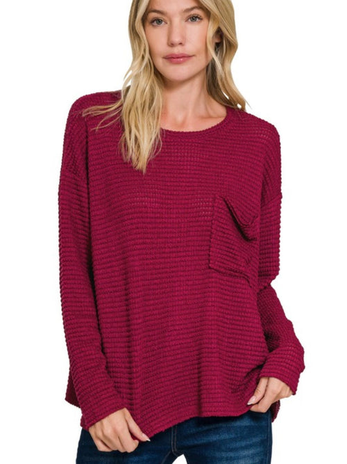 Hannah ~ Drop Shoulder Boat Neck Sweater-Cabernet