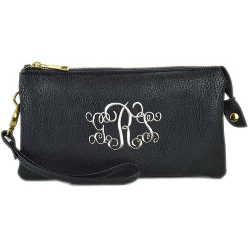 7013 Monogrammable Three Compartments Crossbody Bag: Black