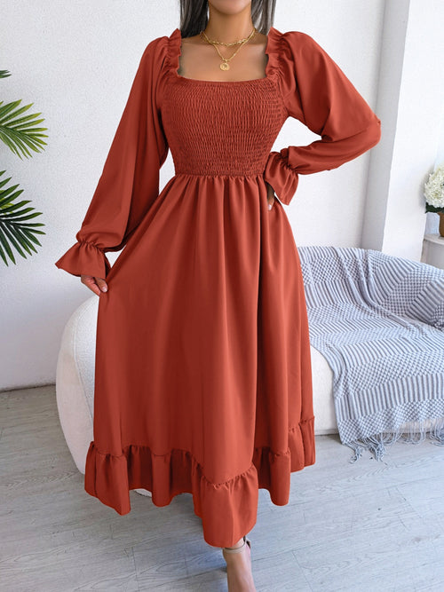 Smocked Square Neck Flounce Sleeve Dress ~ Online Only