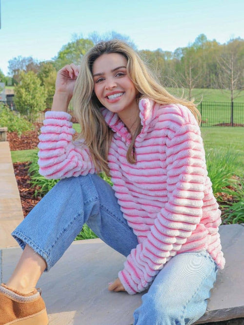 Luxe Ultra Soft Striped Pullover ~ Candy Pink *Sales Final*