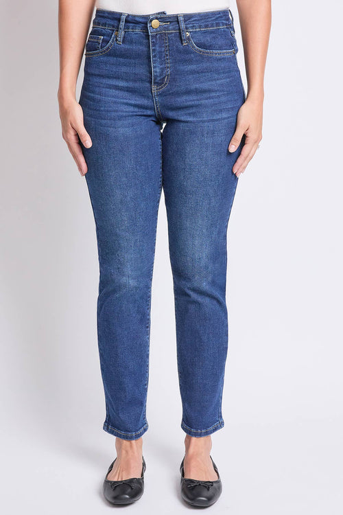 Missy High Rise Basic 5 Pocket Straight Leg Jeans: Dark Wash