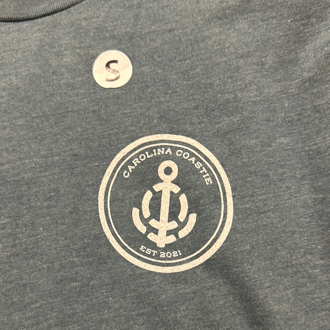 “Anchors Away” Blue Grey Short Sleeve T-Shirt by Carolina Coastie est 2021