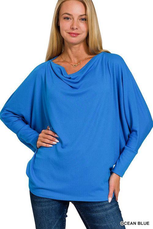 Vickie ~ Long Sleeve Dolman Sweater - Ocean Blue
