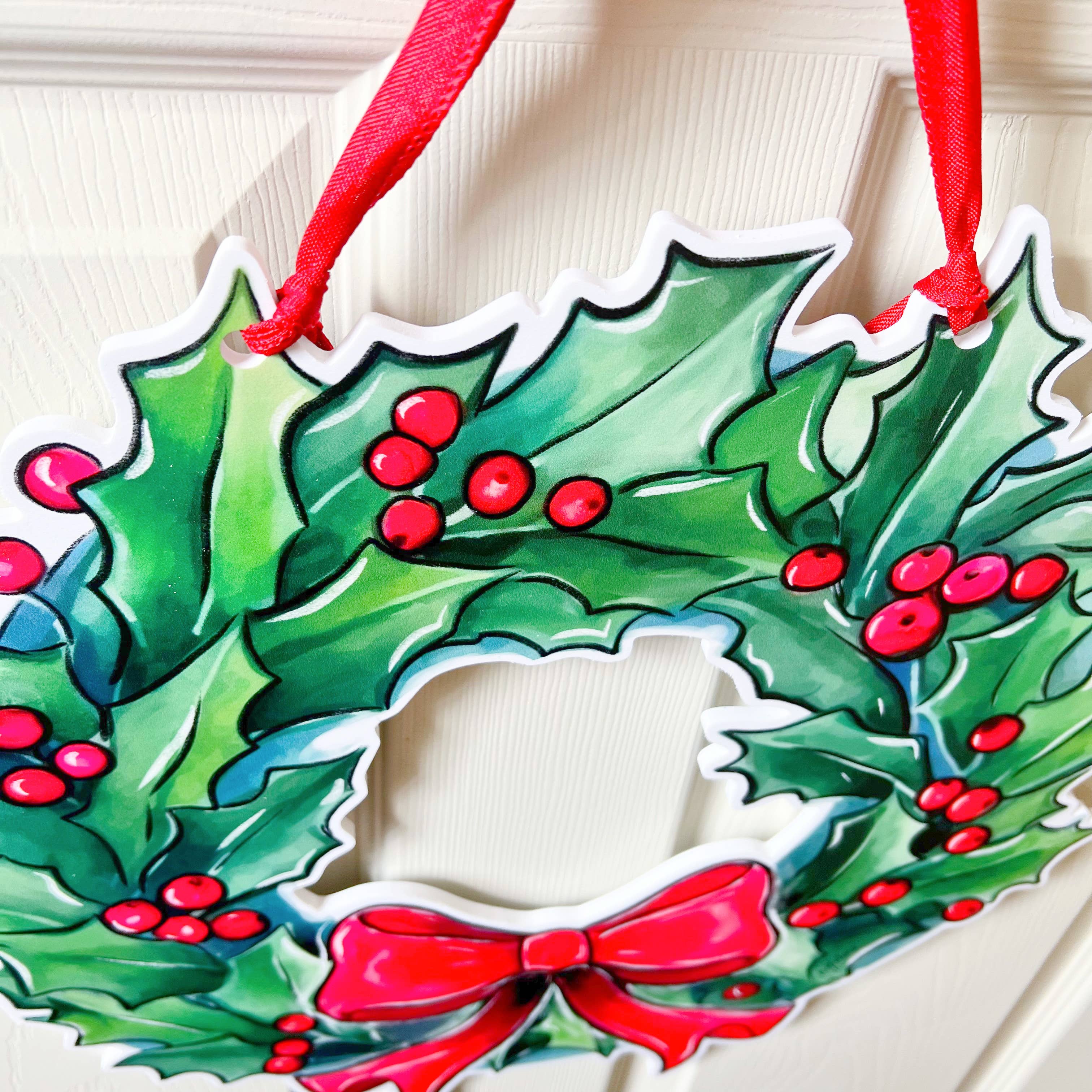 Holly Holiday Wreath Door Hanger - Christmas Outdoor Decor