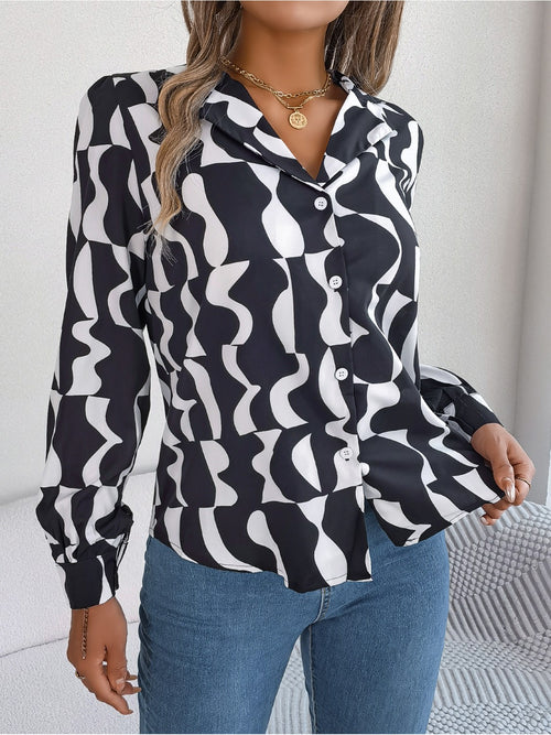 Printed Button Up Long Sleeve Shirt ~ Online Only