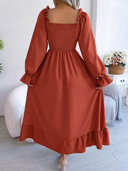 Smocked Square Neck Flounce Sleeve Dress ~ Online Only