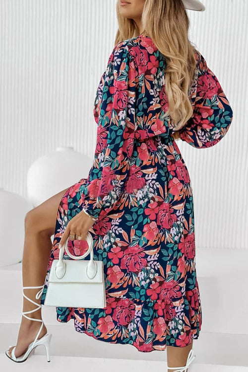 Floral V-Neck Slit Midi Dress