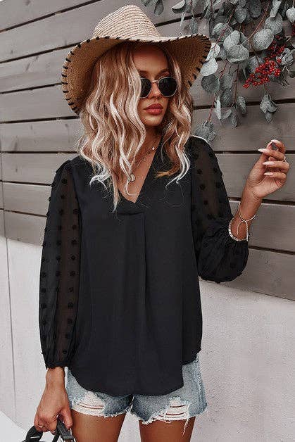 V Neck Solid Long Sleeve Top