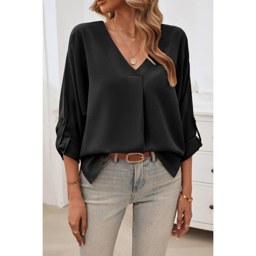 Deep V Neck Drop Shoulder Solid Loose Top *Sales Final*