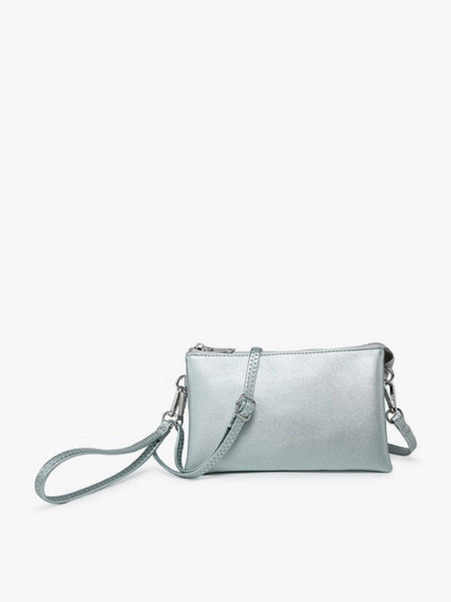 M013 Riley Plain Metallic 3 Compartment Crossbody/Wristlet: Winter Mint