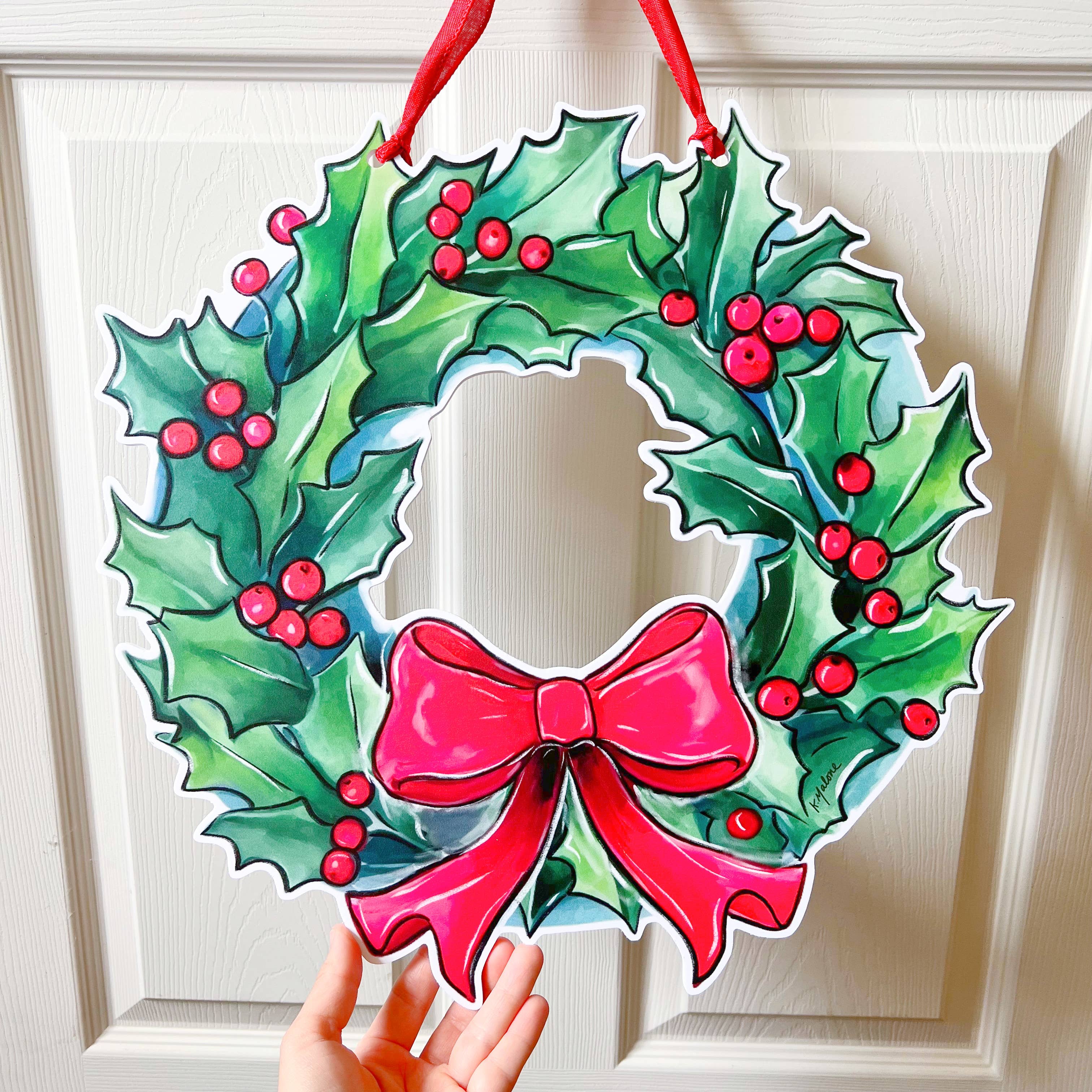 Holly Holiday Wreath Door Hanger - Christmas Outdoor Decor