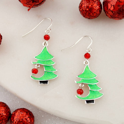 Glitter Enamel Christmas Tree Earrings