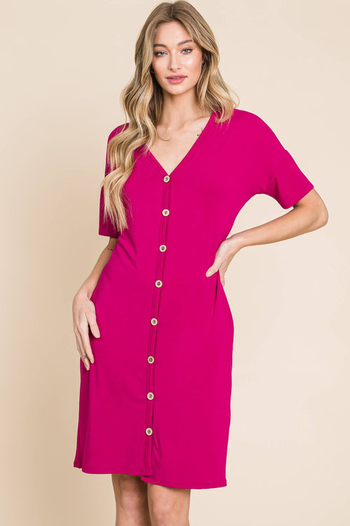 Solid Button-Down Dress