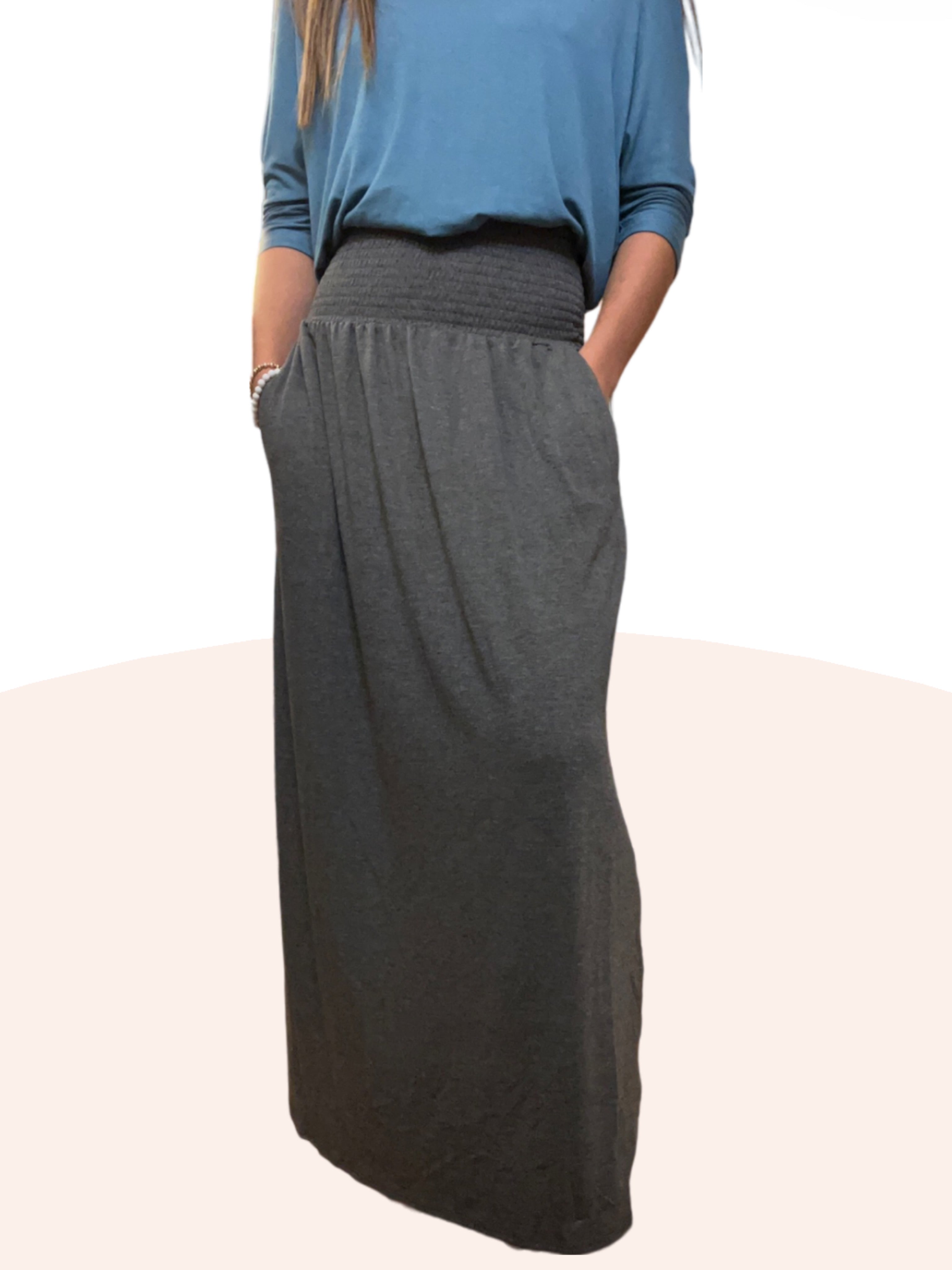 Jackie ~ Maxi Skirt with Elastic Waist and Pockets - Charcoal