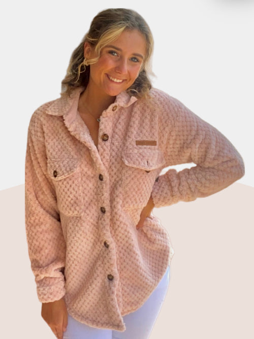 Classic Simply Soft Sherpa Shacket - Light Pink