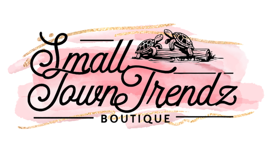 Logo of Small Town Trendz Boutique with a pink watercolor background