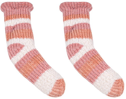 Sherpa Lined Camper Socks by Simply Southern ~ Strip Apricot