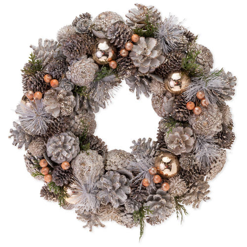 Champagne Shimmer Wreath Pinecones Berries Balls ~ 13.5" Dia