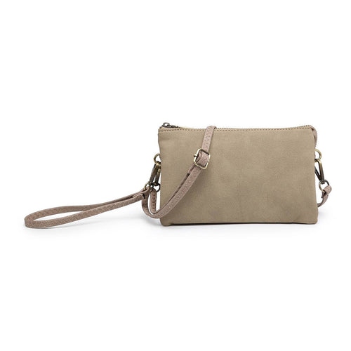 Riley ~ 3 Compartment Crossbody/Wristlet - Suede Taupe