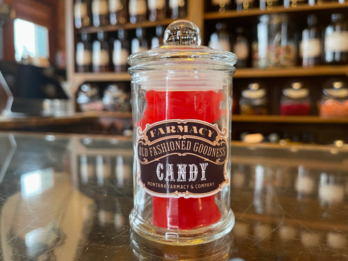 Cinnamon Bears Candy in Old Fashioned Apothecary Jar