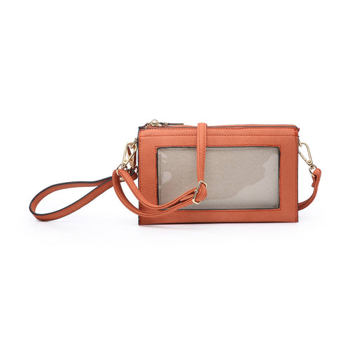 Maeve ~ 3 Compartment Crossbody w/ Clear Window - Burnt Coral