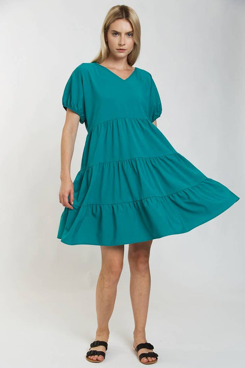 Neriah ~ Basic Short Neck Dress Layers - Agave Green