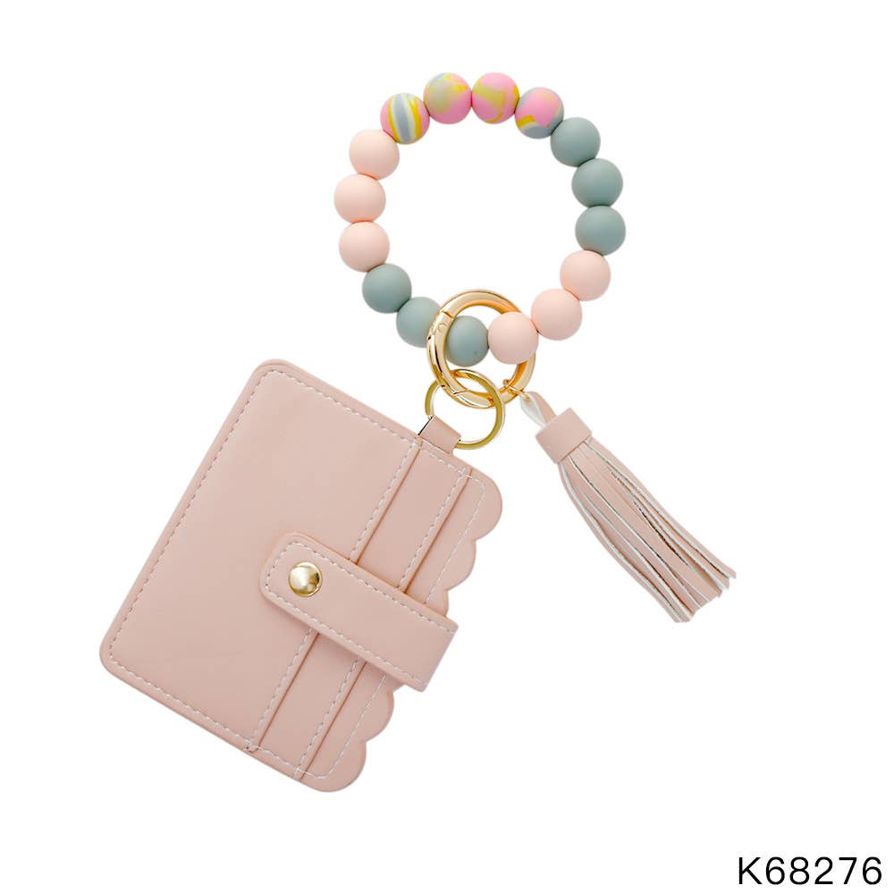 Silicone Bead Bracelet Keychain ID/Card Case ~ Blush