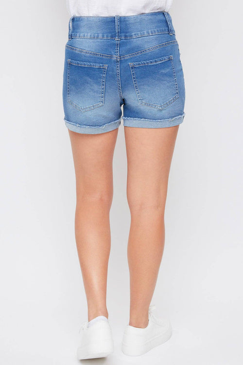 Debbie ~ Basic 3 Button Fray Cuff Shorts: RIPS+WHISKERS